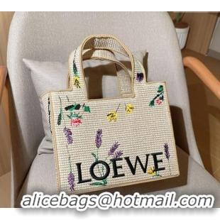 Top Design Loewe Medium Front Tote Bag in Straw Embroidery 0723 Beige 2025