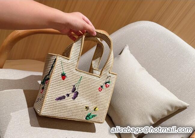 Buy Promotional Loewe Small Front Tote Bag in Straw Embroidery 0723 Beige 2025