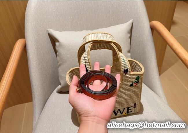 Buy Promotional Loewe Small Front Tote Bag in Straw Embroidery 0723 Beige 2025