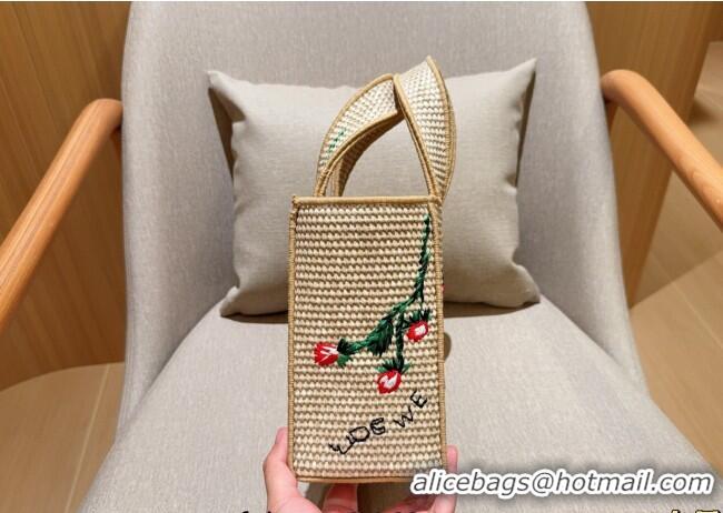 Buy Promotional Loewe Small Front Tote Bag in Straw Embroidery 0723 Beige 2025