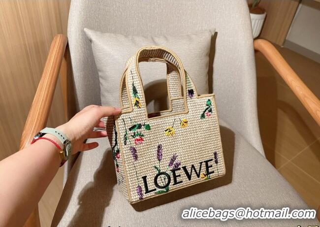 Buy Promotional Loewe Small Front Tote Bag in Straw Embroidery 0723 Beige 2025