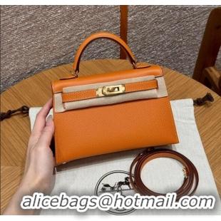 Spot Bulk Hermes Mini Kelly II Bag 19cm in Epsom Leather 93/Classic H19 Orange/Gold 2025 (Half-Handmade)