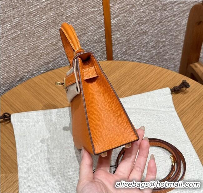 Spot Bulk Hermes Mini Kelly II Bag 19cm in Epsom Leather 93/Classic H19 Orange/Gold 2025 (Half-Handmade)