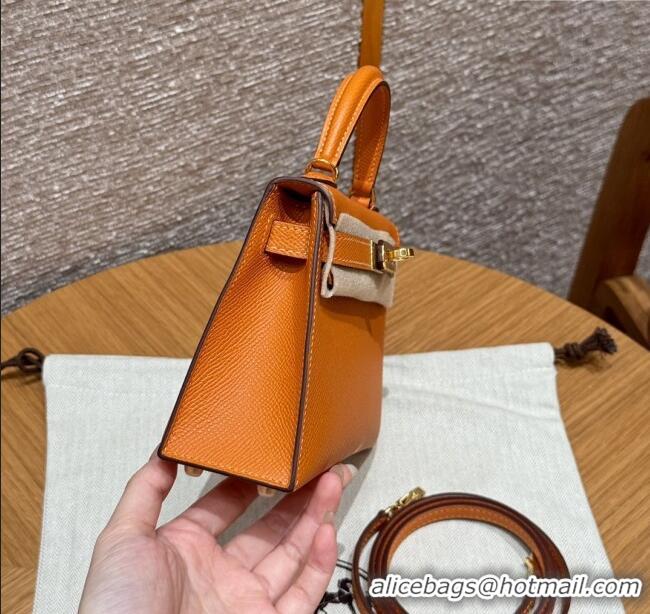 Spot Bulk Hermes Mini Kelly II Bag 19cm in Epsom Leather 93/Classic H19 Orange/Gold 2025 (Half-Handmade)
