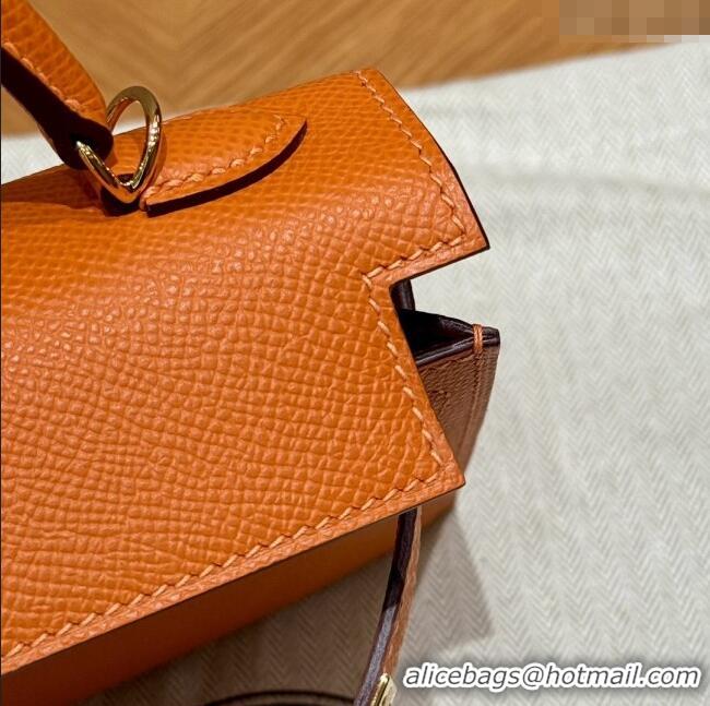 Spot Bulk Hermes Mini Kelly II Bag 19cm in Epsom Leather 93/Classic H19 Orange/Gold 2025 (Half-Handmade)