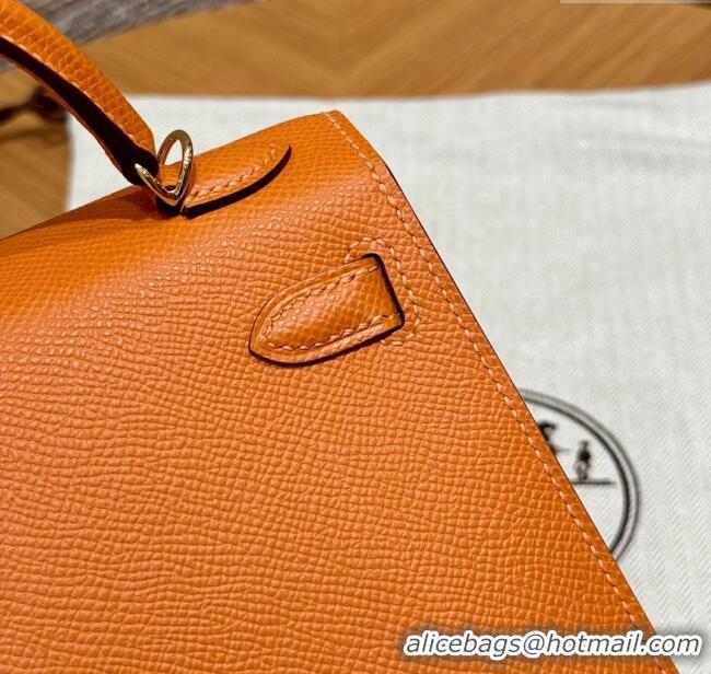 Spot Bulk Hermes Mini Kelly II Bag 19cm in Epsom Leather 93/Classic H19 Orange/Gold 2025 (Half-Handmade)