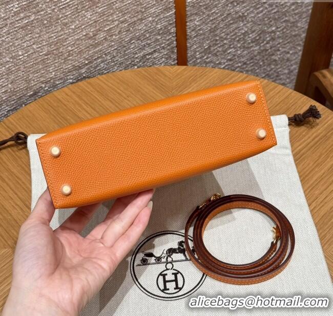 Spot Bulk Hermes Mini Kelly II Bag 19cm in Epsom Leather 93/Classic H19 Orange/Gold 2025 (Half-Handmade)