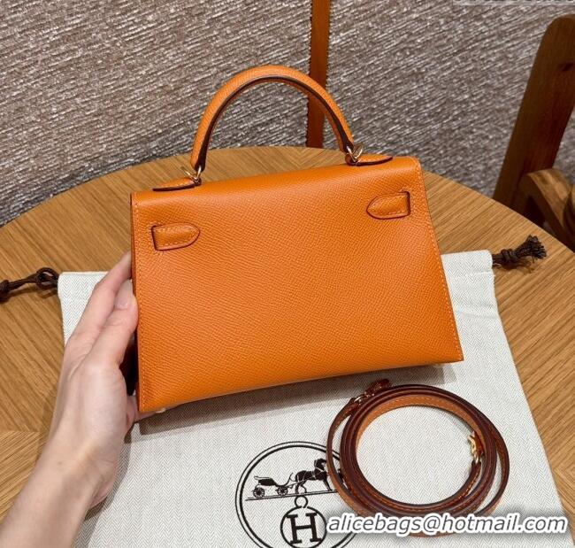Spot Bulk Hermes Mini Kelly II Bag 19cm in Epsom Leather 93/Classic H19 Orange/Gold 2025 (Half-Handmade)