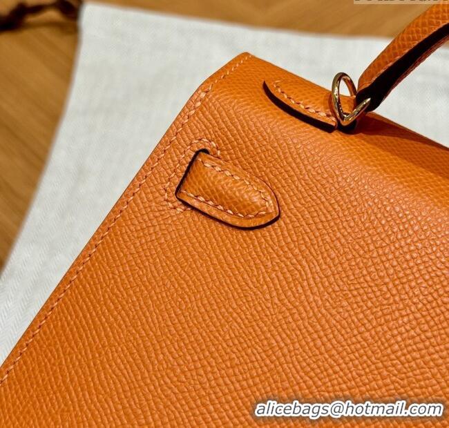 Spot Bulk Hermes Mini Kelly II Bag 19cm in Epsom Leather 93/Classic H19 Orange/Gold 2025 (Half-Handmade)
