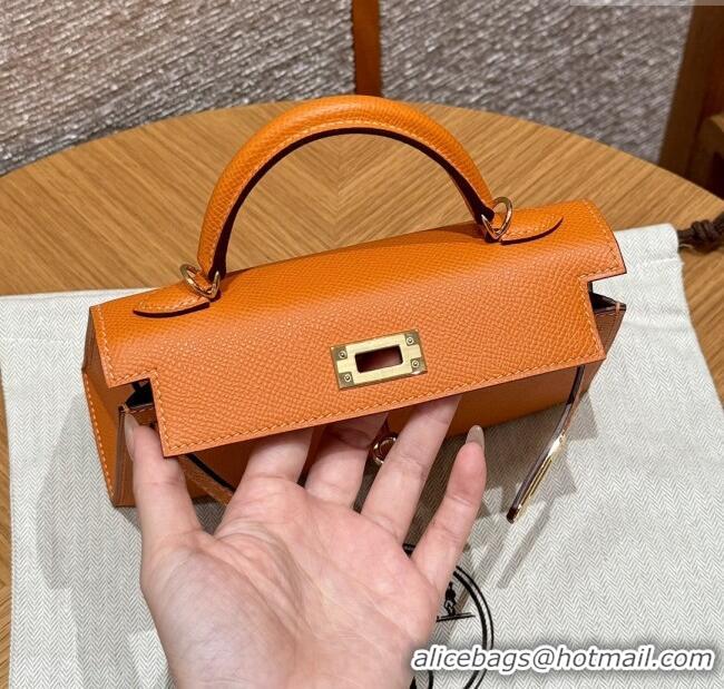 Spot Bulk Hermes Mini Kelly II Bag 19cm in Epsom Leather 93/Classic H19 Orange/Gold 2025 (Half-Handmade)