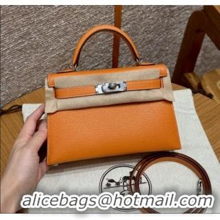 Most Popular Hermes Mini Kelly II Bag 19cm in Chèvre Leather 93/Classic H19 Orange/Silver 2025(Half-Handmade)