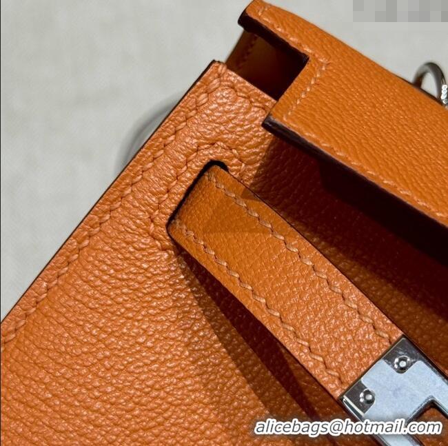 Most Popular Hermes Mini Kelly II Bag 19cm in Chèvre Leather 93/Classic H19 Orange/Silver 2025(Half-Handmade)