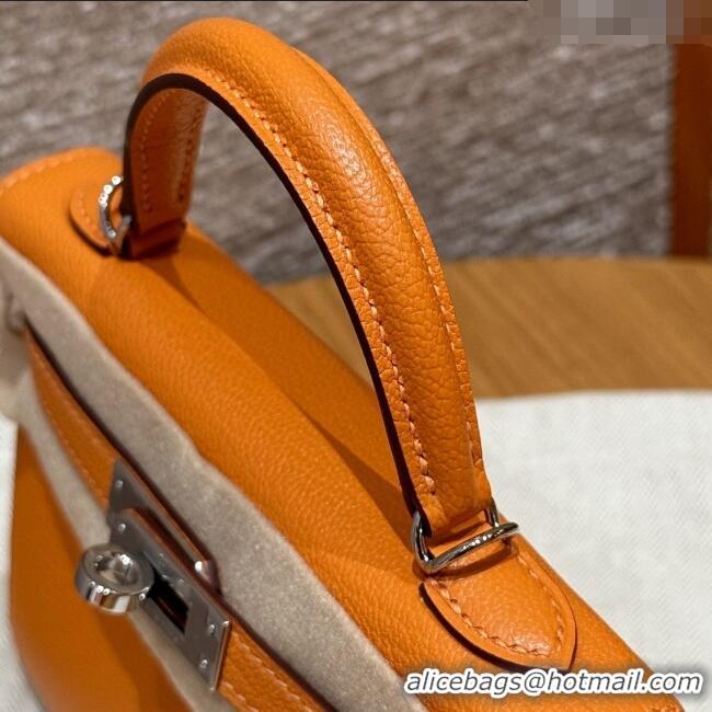 Most Popular Hermes Mini Kelly II Bag 19cm in Chèvre Leather 93/Classic H19 Orange/Silver 2025(Half-Handmade)