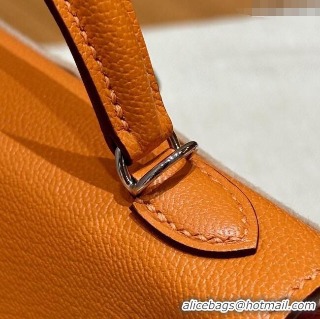 Most Popular Hermes Mini Kelly II Bag 19cm in Chèvre Leather 93/Classic H19 Orange/Silver 2025(Half-Handmade)
