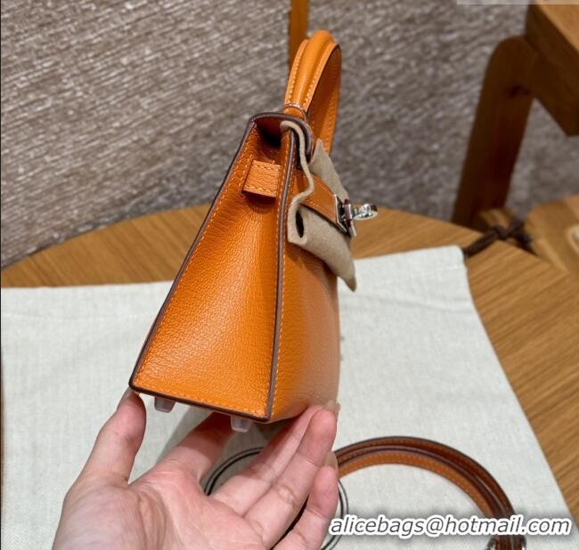 Most Popular Hermes Mini Kelly II Bag 19cm in Chèvre Leather 93/Classic H19 Orange/Silver 2025(Half-Handmade)