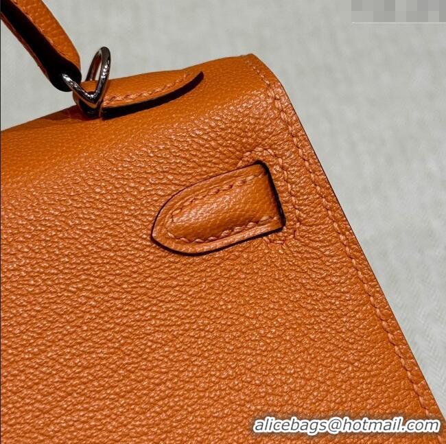 Most Popular Hermes Mini Kelly II Bag 19cm in Chèvre Leather 93/Classic H19 Orange/Silver 2025(Half-Handmade)