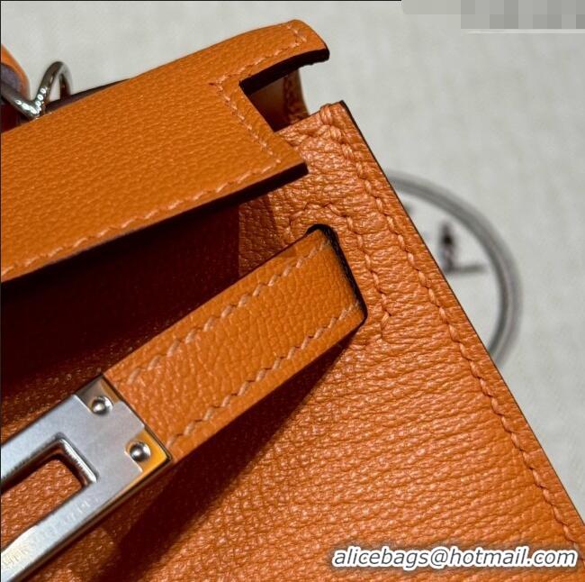 Most Popular Hermes Mini Kelly II Bag 19cm in Chèvre Leather 93/Classic H19 Orange/Silver 2025(Half-Handmade)