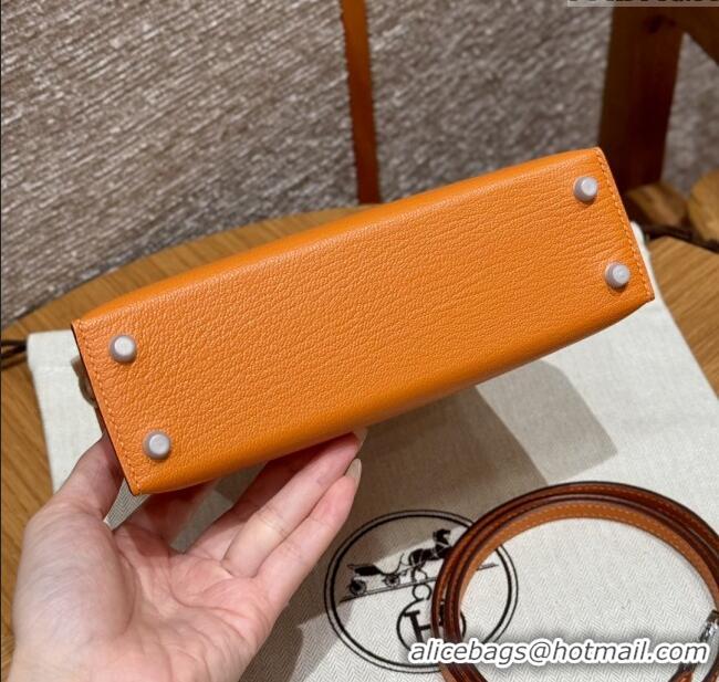 Most Popular Hermes Mini Kelly II Bag 19cm in Chèvre Leather 93/Classic H19 Orange/Silver 2025(Half-Handmade)