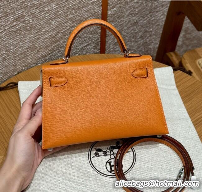 Most Popular Hermes Mini Kelly II Bag 19cm in Chèvre Leather 93/Classic H19 Orange/Silver 2025(Half-Handmade)