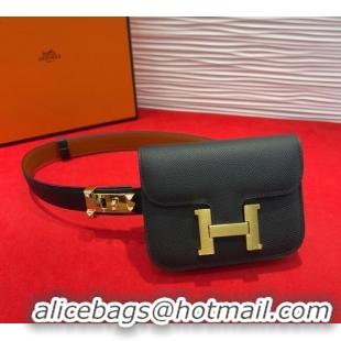 Discount Hermes Constance Slim Pouch Belt 2.4cm in Grained Calfskin with Studs Buckle H072401 Black 2025