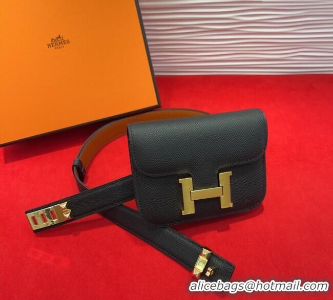 Discount Hermes Constance Slim Pouch Belt 2.4cm in Grained Calfskin with Studs Buckle H072401 Black 2025