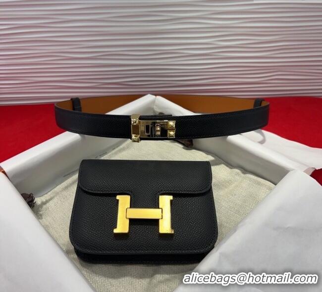 Discount Hermes Constance Slim Pouch Belt 2.4cm in Grained Calfskin with Studs Buckle H072401 Black 2025