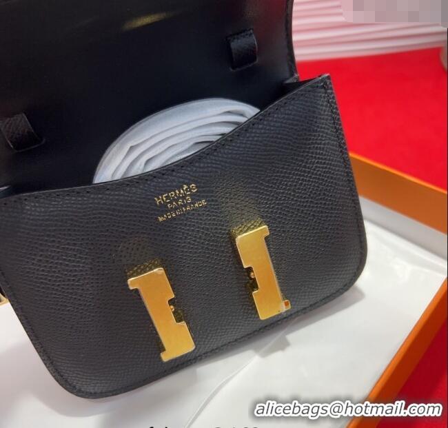 Discount Hermes Constance Slim Pouch Belt 2.4cm in Grained Calfskin with Studs Buckle H072401 Black 2025