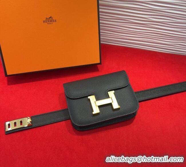 Discount Hermes Constance Slim Pouch Belt 2.4cm in Grained Calfskin with Studs Buckle H072401 Black 2025