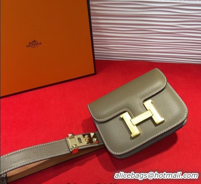 Best Product Hermes Constance Slim Pouch Belt 2.4cm in Grained Calfskin with Studs Buckle H072401 Grey 2025