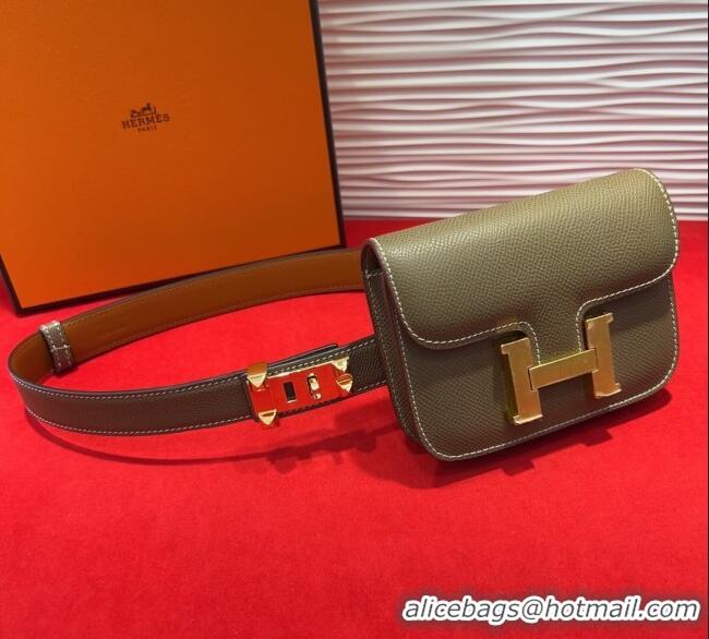 Best Product Hermes Constance Slim Pouch Belt 2.4cm in Grained Calfskin with Studs Buckle H072401 Grey 2025