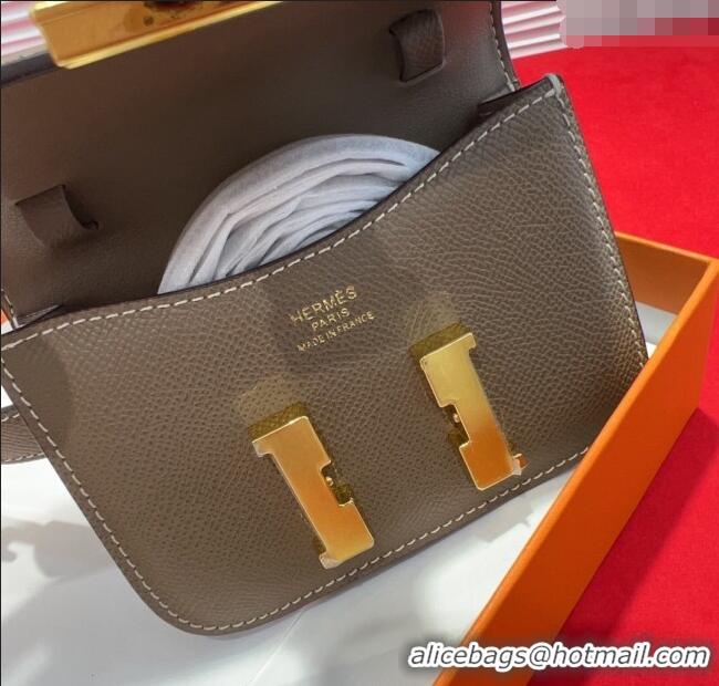 Best Product Hermes Constance Slim Pouch Belt 2.4cm in Grained Calfskin with Studs Buckle H072401 Grey 2025