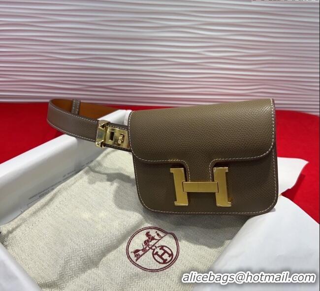 Best Product Hermes Constance Slim Pouch Belt 2.4cm in Grained Calfskin with Studs Buckle H072401 Grey 2025