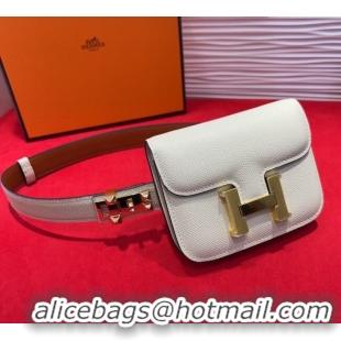 Cheap Price Hermes Constance Slim Pouch Belt 2.4cm in Grained Calfskin with Studs Buckle H072401 White 2025