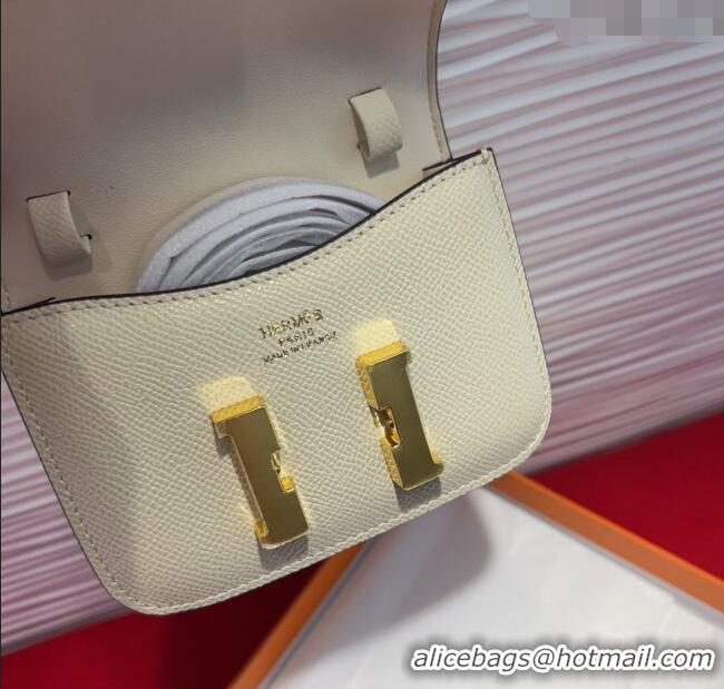 Cheap Price Hermes Constance Slim Pouch Belt 2.4cm in Grained Calfskin with Studs Buckle H072401 White 2025
