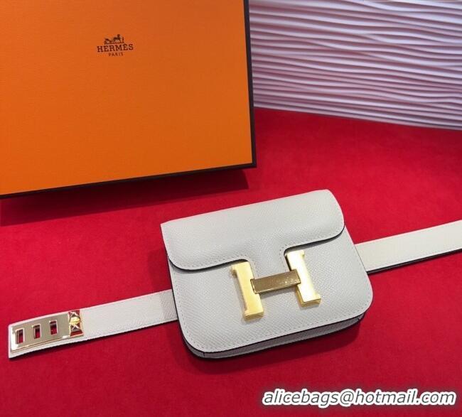 Cheap Price Hermes Constance Slim Pouch Belt 2.4cm in Grained Calfskin with Studs Buckle H072401 White 2025