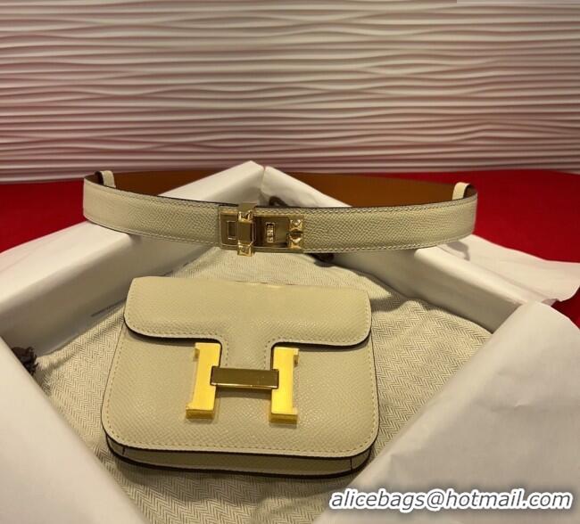 Cheap Price Hermes Constance Slim Pouch Belt 2.4cm in Grained Calfskin with Studs Buckle H072401 White 2025