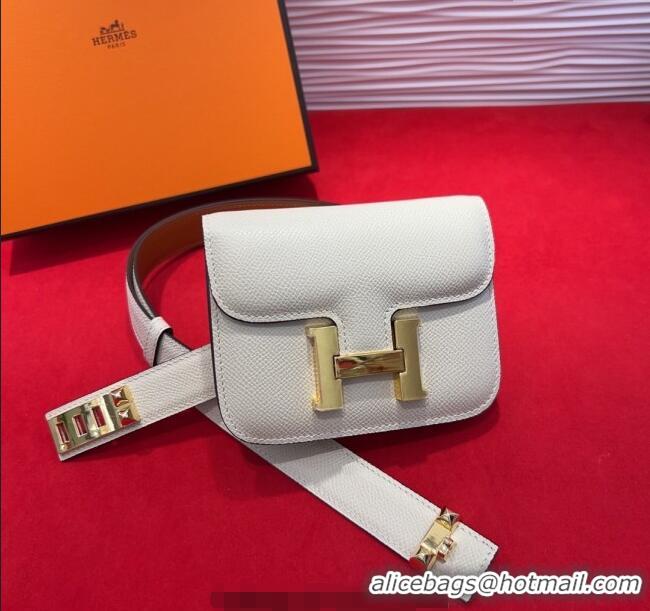 Cheap Price Hermes Constance Slim Pouch Belt 2.4cm in Grained Calfskin with Studs Buckle H072401 White 2025