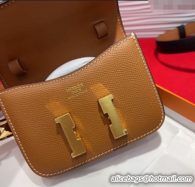 Luxury Cheap Hermes Constance Slim Pouch Belt 2.4cm in Grained Calfskin with Studs Buckle H072401 Brown 2025