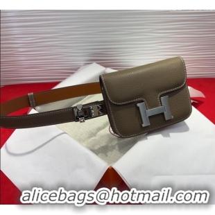 Best Product Hermes Constance Slim Pouch Belt 2.4cm in Grained Calfskin with Studs Buckle H072402 Grey 2025