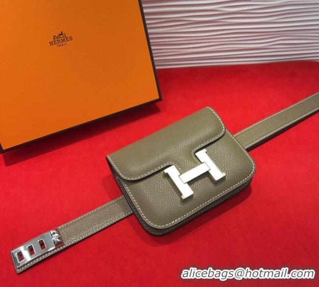 Best Product Hermes Constance Slim Pouch Belt 2.4cm in Grained Calfskin with Studs Buckle H072402 Grey 2025
