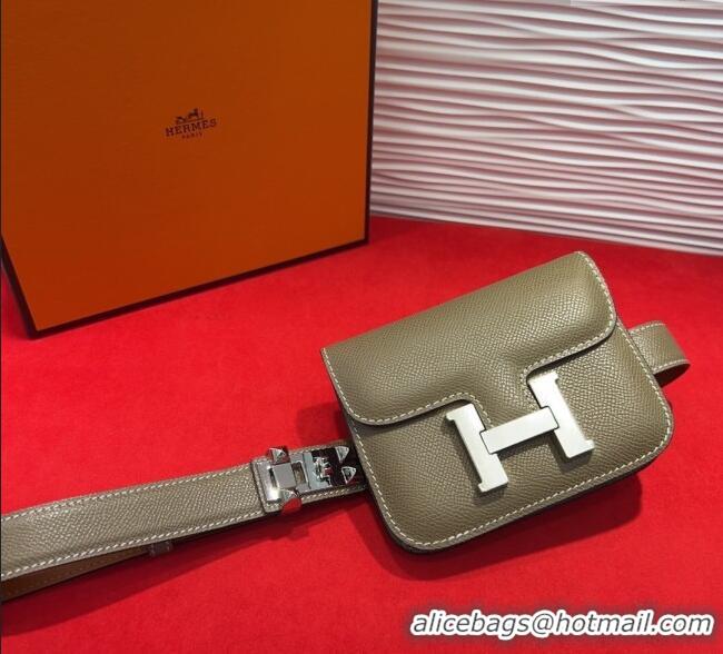 Best Product Hermes Constance Slim Pouch Belt 2.4cm in Grained Calfskin with Studs Buckle H072402 Grey 2025
