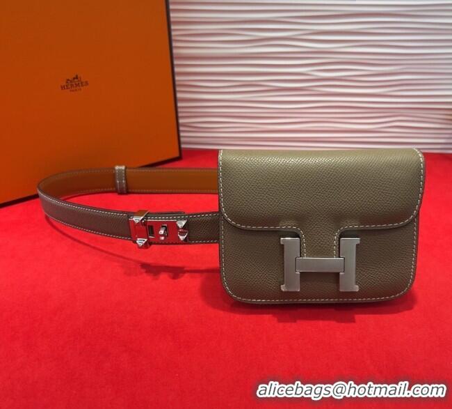 Best Product Hermes Constance Slim Pouch Belt 2.4cm in Grained Calfskin with Studs Buckle H072402 Grey 2025