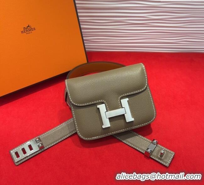 Best Product Hermes Constance Slim Pouch Belt 2.4cm in Grained Calfskin with Studs Buckle H072402 Grey 2025
