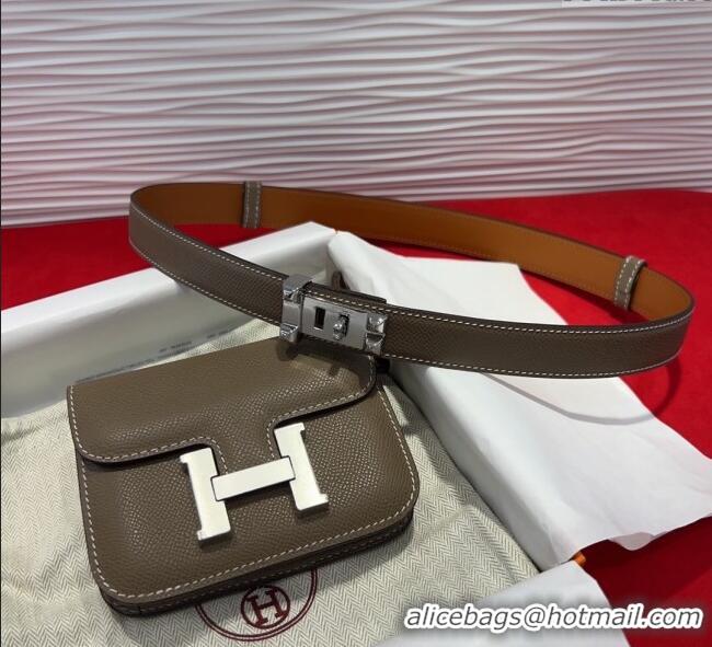 Best Product Hermes Constance Slim Pouch Belt 2.4cm in Grained Calfskin with Studs Buckle H072402 Grey 2025