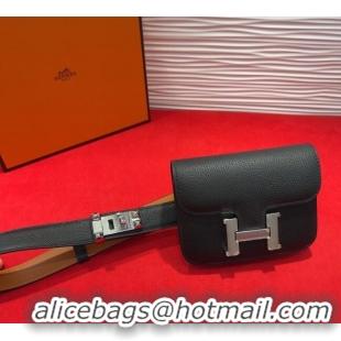 Buy Cheap Hermes Constance Slim Pouch Belt 2.4cm in Grained Calfskin with Studs Buckle H072402 Black 2025