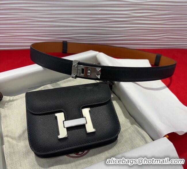 Buy Cheap Hermes Constance Slim Pouch Belt 2.4cm in Grained Calfskin with Studs Buckle H072402 Black 2025