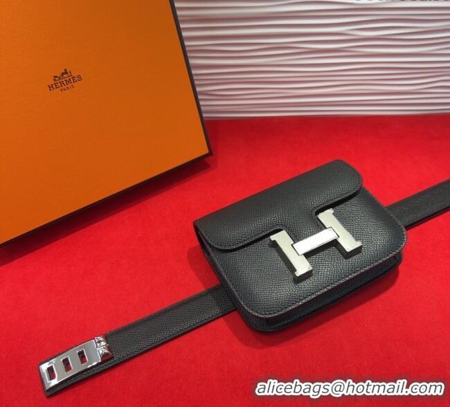 Buy Cheap Hermes Constance Slim Pouch Belt 2.4cm in Grained Calfskin with Studs Buckle H072402 Black 2025