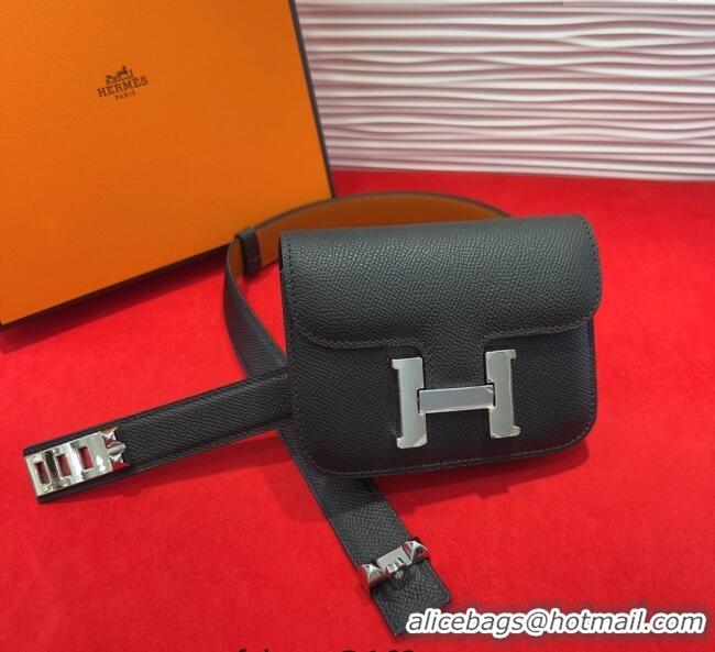 Buy Cheap Hermes Constance Slim Pouch Belt 2.4cm in Grained Calfskin with Studs Buckle H072402 Black 2025