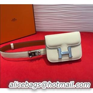 Top Quality Hermes Constance Slim Pouch Belt 2.4cm in Grained Calfskin with Studs Buckle H072402 White 2025