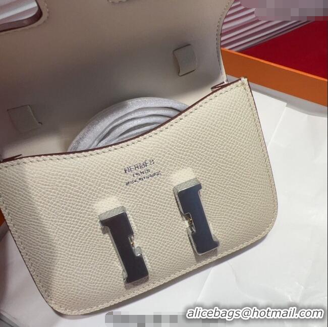 Top Quality Hermes Constance Slim Pouch Belt 2.4cm in Grained Calfskin with Studs Buckle H072402 White 2025